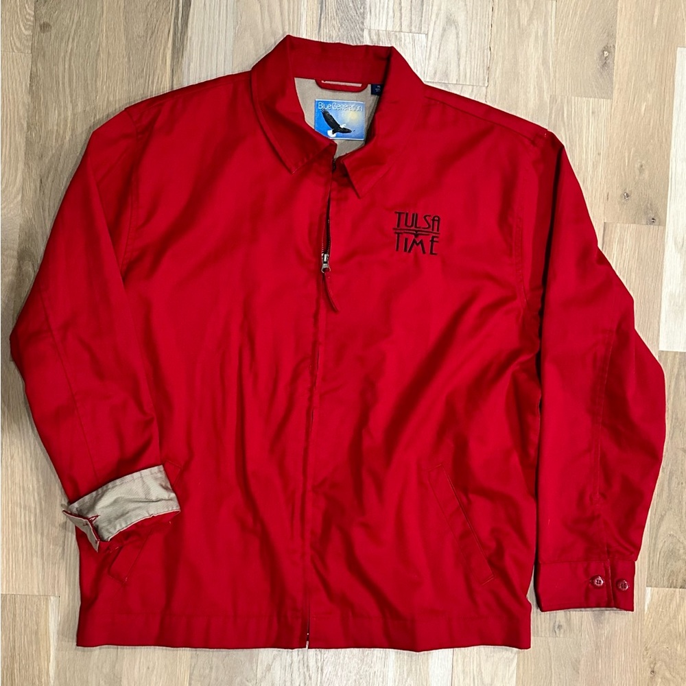Men's Vintage Red Jacket with Tulsa Time Embroidered Left Chest